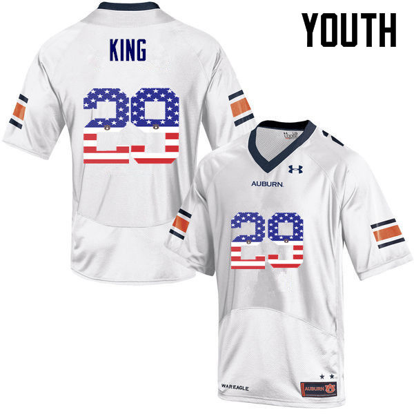 Youth #29 Brandon King Auburn Tigers USA Flag Fashion College Football Jerseys-White